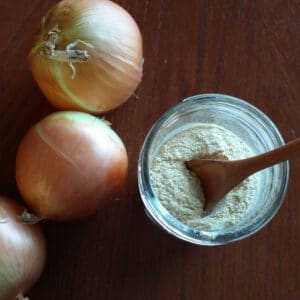 onions and jar of onion powder
