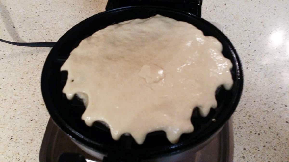 Sourdough waffle batter in waffle maker