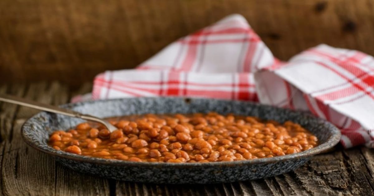 pork and beans on a plate