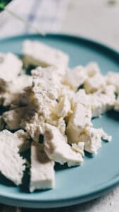 feta cheese on blue plate