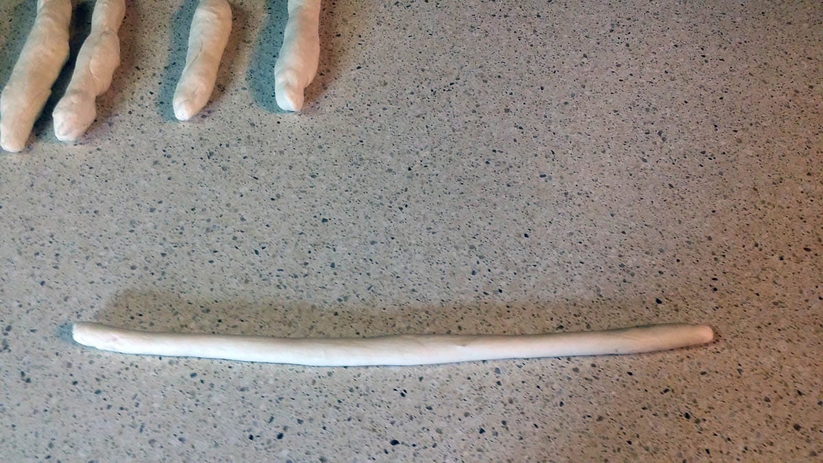 pretzel dough rolled into a long rope