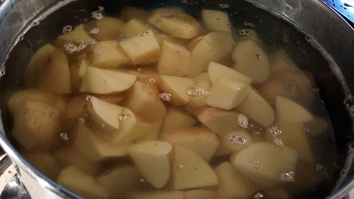 cubed potatoes in salt water