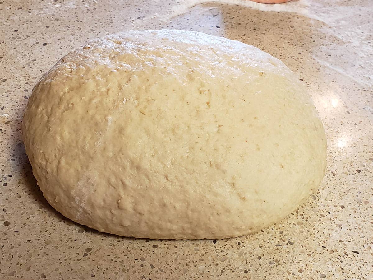 dough ball after kneading on counter