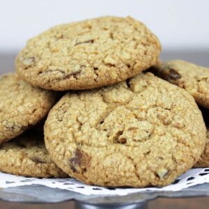 Peppermint Carob Chip Cookies stacked on metal plate