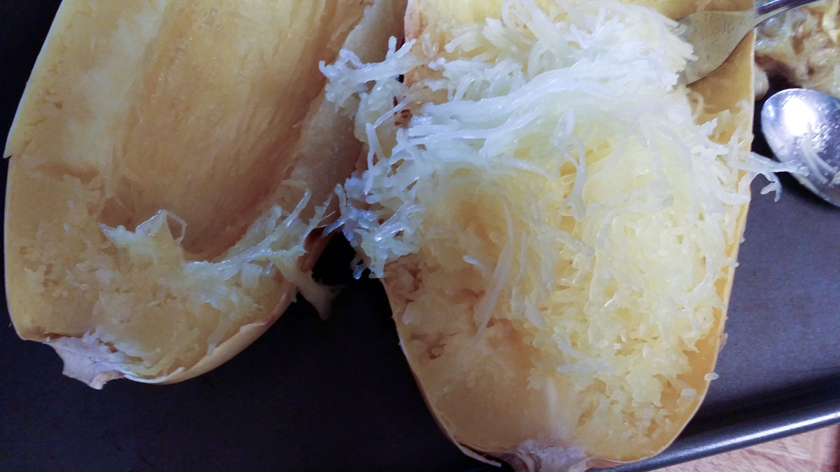Spaghetti squash strands.